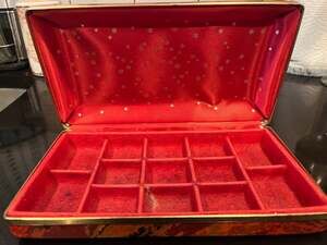 Vintage Mele Red Abstract Lava Print Jewelry Box with Snowflake Lining